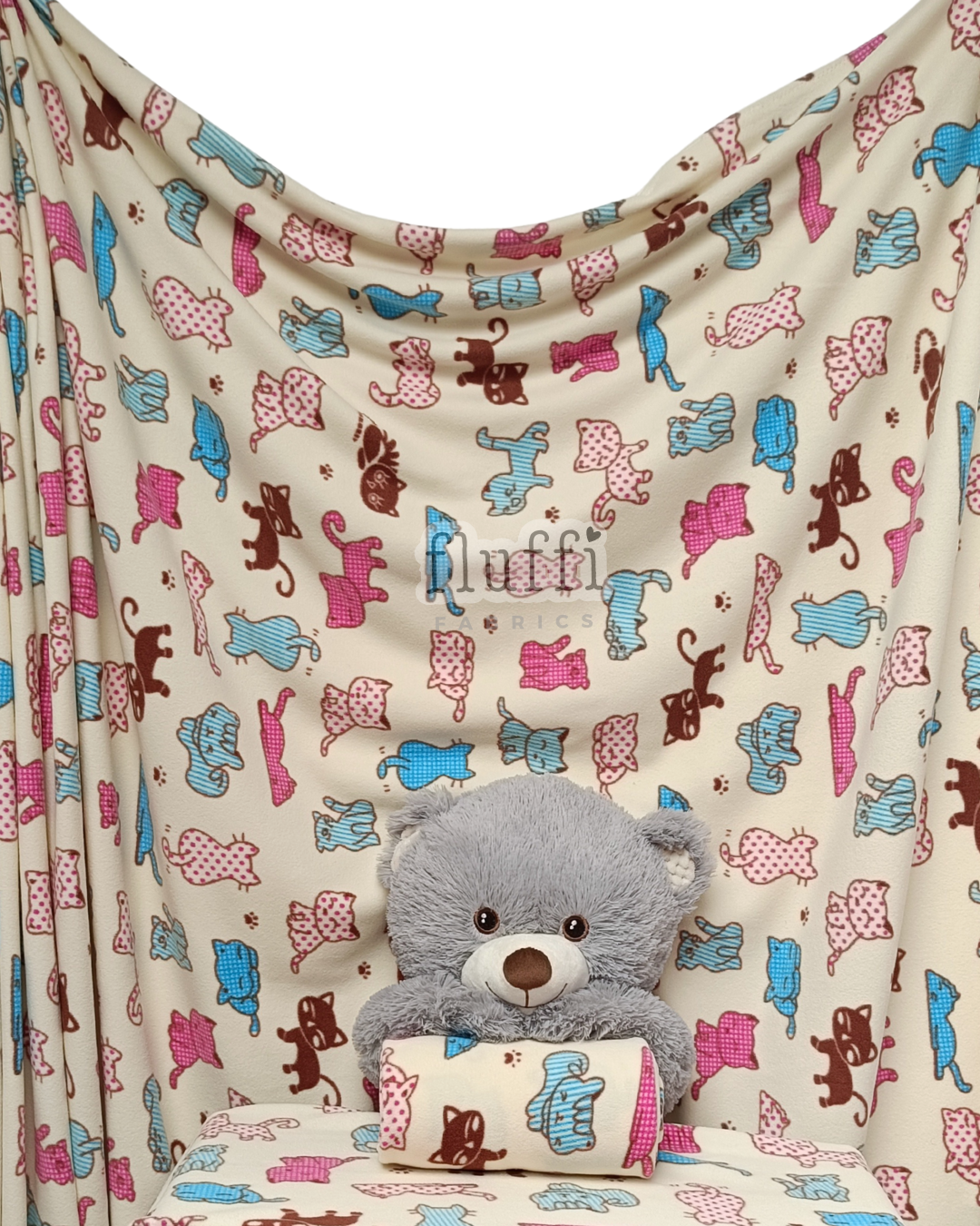 Polar Fleece Printed Anti-Pill Soft Washable Fabric - Kitty Cats PF231 MLT