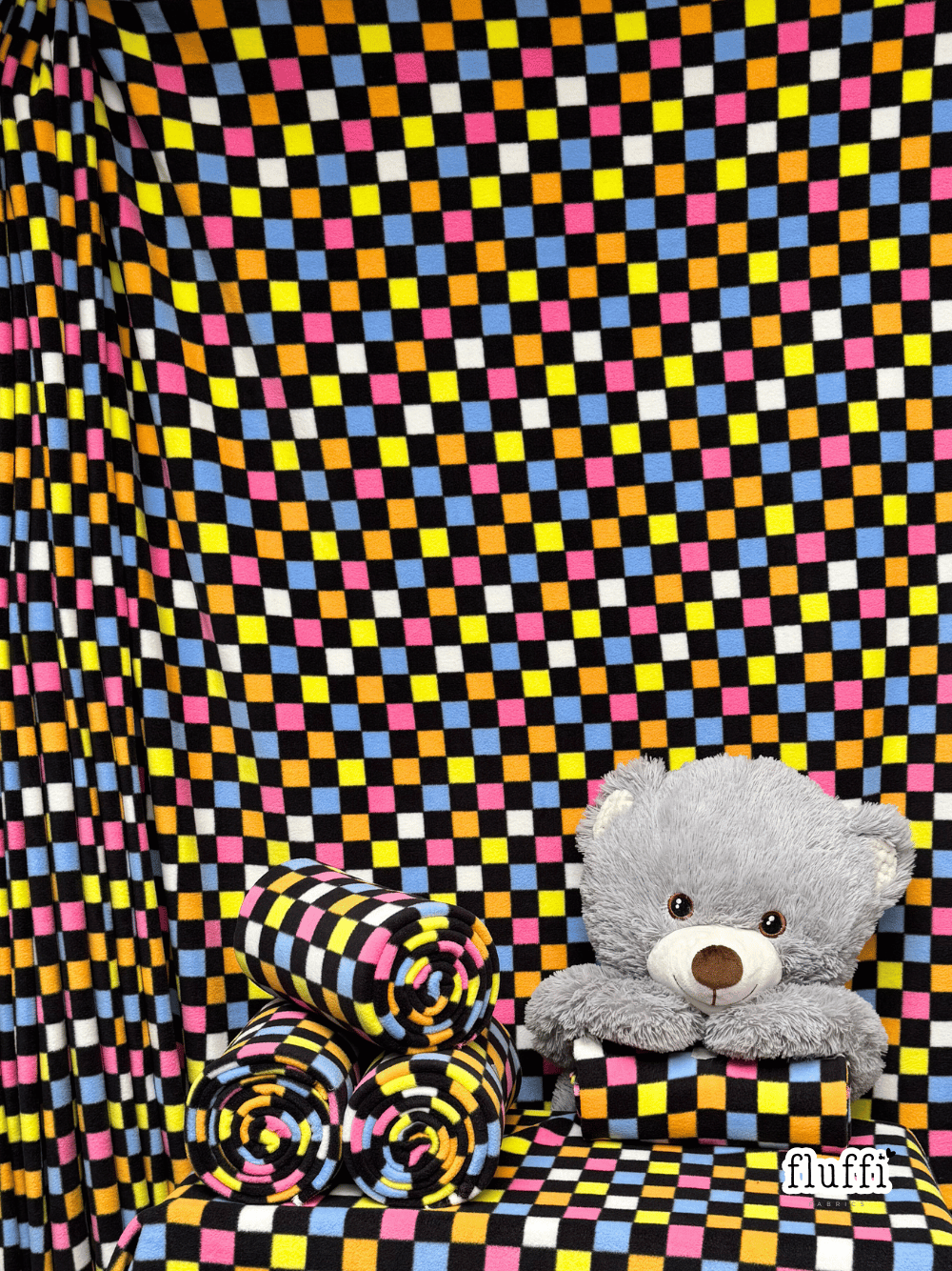 Polar Fleece Anti Pill Washable Soft Fabric- Liquorice Checks SQ1004 MLT