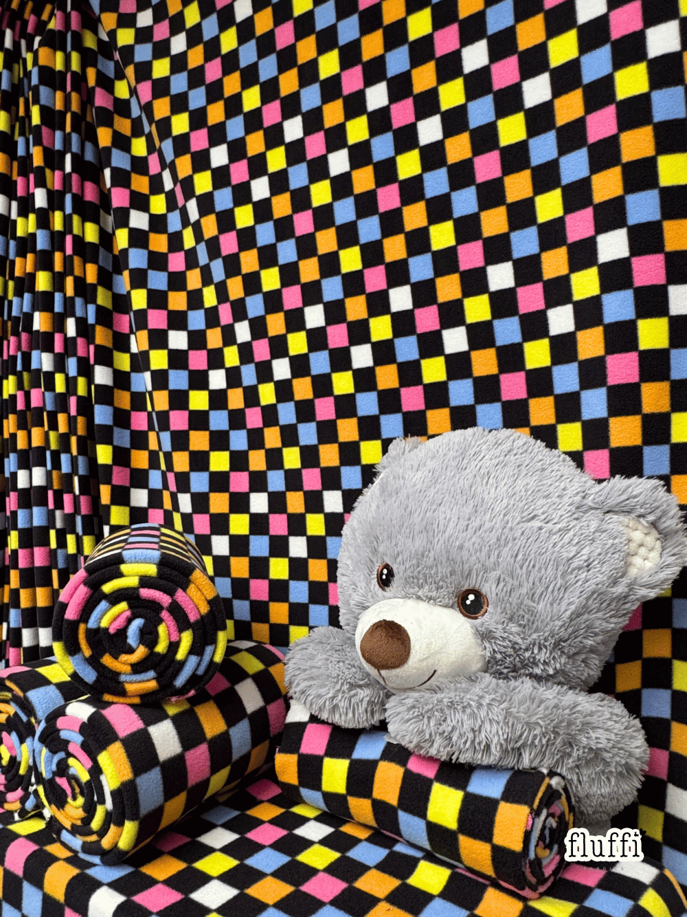 Polar Fleece Anti Pill Washable Soft Fabric- Liquorice Checks SQ1004 MLT