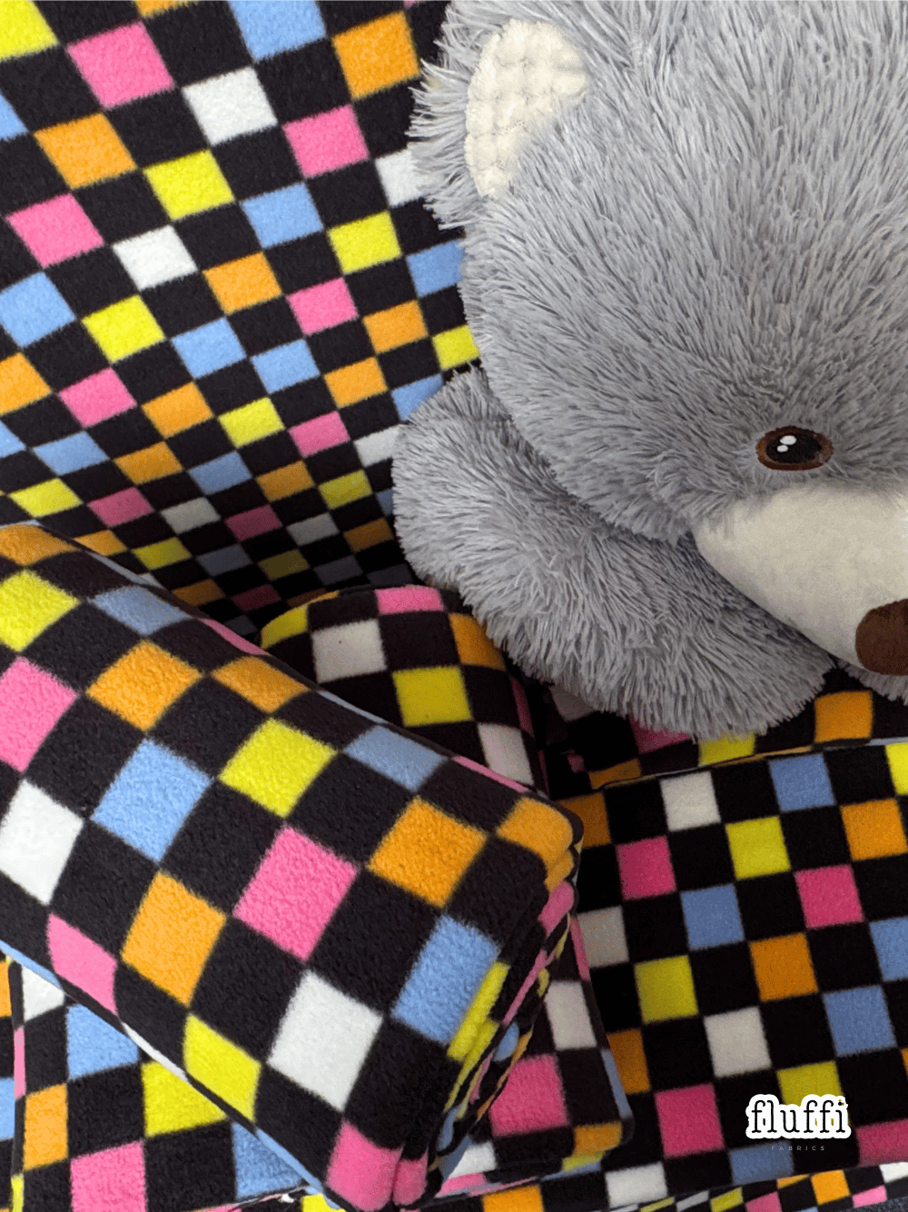Polar Fleece Anti Pill Washable Soft Fabric- Liquorice Checks SQ1004 MLT