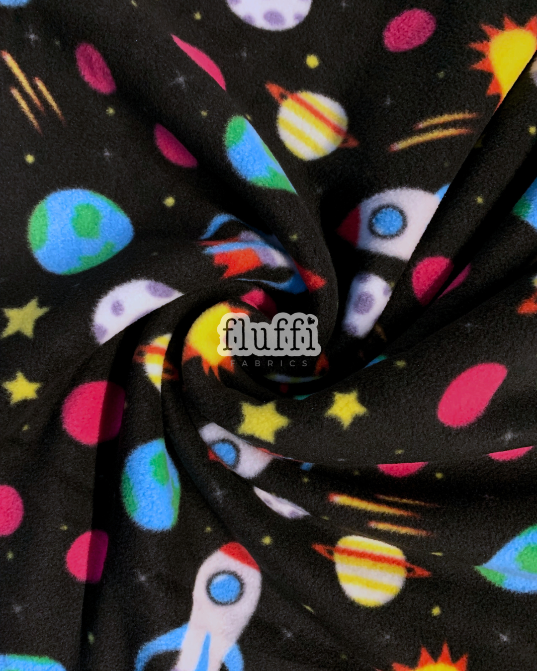 Polar Fleece Printed Anti-Pill Soft Washable Fabric - Outer Space SQ808 BKMLT
