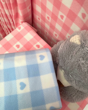 Polar Fleece Printed Anti-Pill Soft Washable Fabric - Patch Hearts Baby Blue