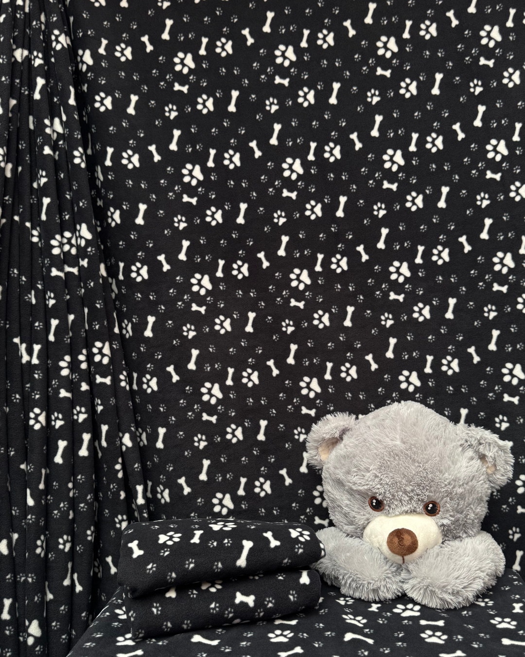 Polar Fleece Anti Pill Washable Soft Fabric- Pose & Paws Black