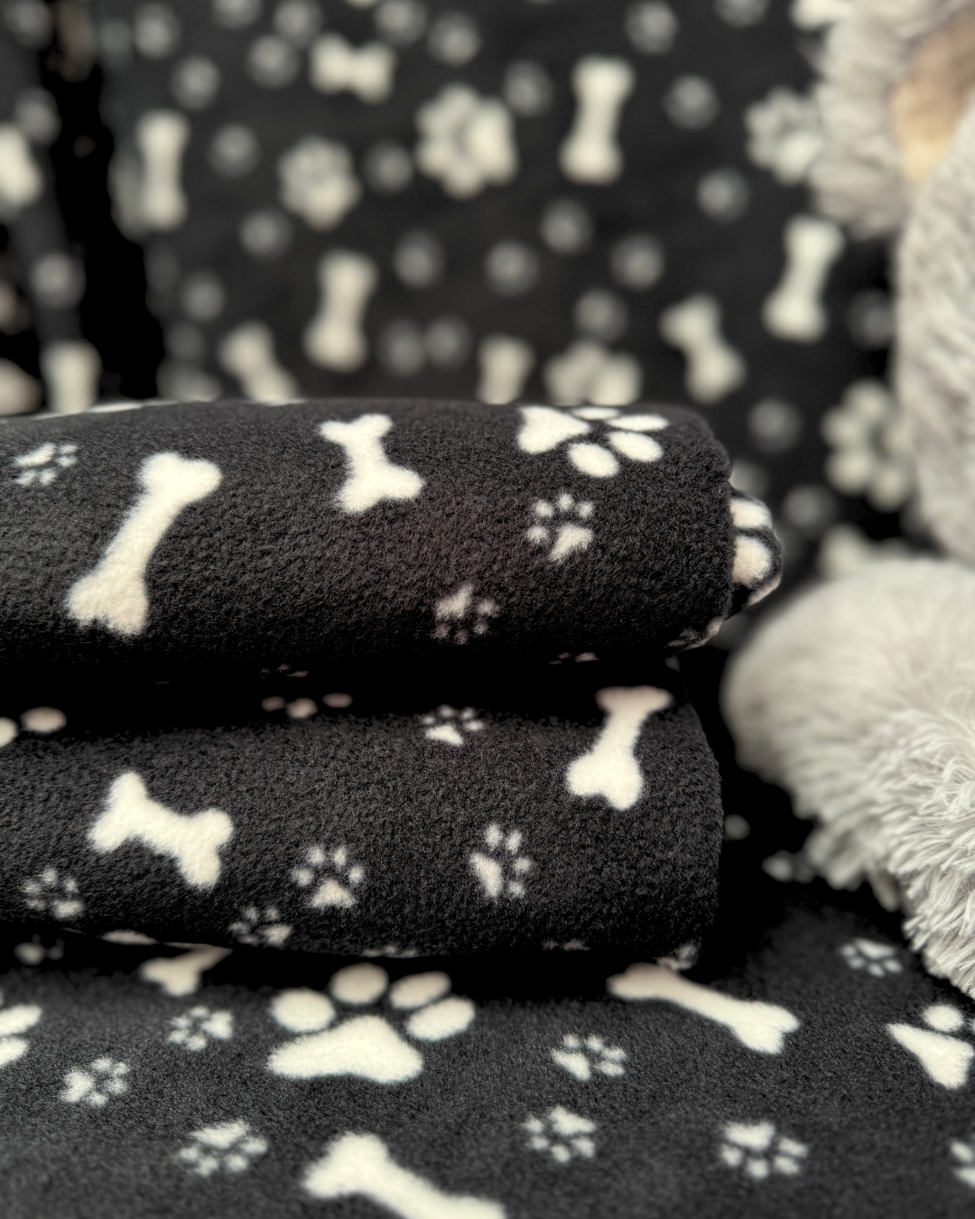 Polar Fleece Anti Pill Washable Soft Fabric- Pose & Paws Black