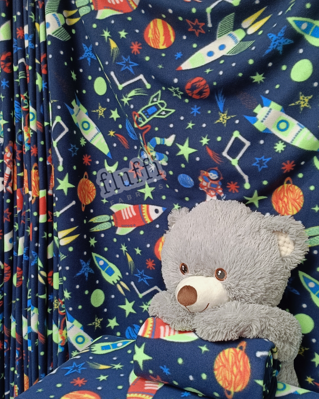 Polar Fleece Printed Anti-Pill Soft Washable Fabric - Space Astronauts SQ806 NYMLT