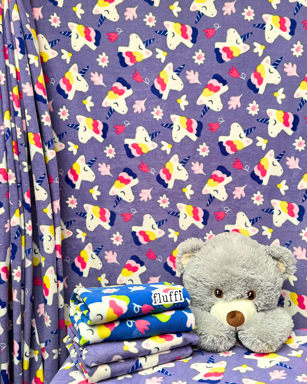 Polar Fleece Printed Anti-Pill Soft Washable Fabric - Unicorn Fantasy Royal Blue SQ445 BLMLT