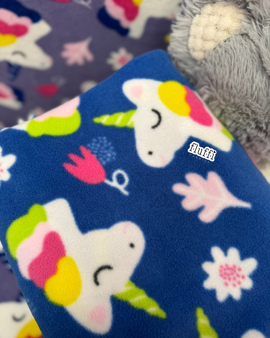 Polar Fleece Printed Anti-Pill Soft Washable Fabric - Unicorn Fantasy Royal Blue SQ445 BLMLT