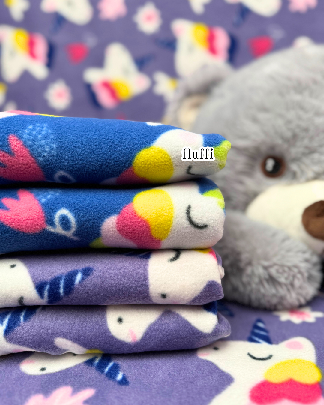 Polar Fleece Printed Anti-Pill Soft Washable Fabric - Unicorn Fantasy Royal Blue SQ445 BLMLT
