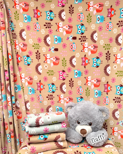 Polar Fleece Printed Anti-Pill Soft Washable Fabric - Woodland Creatures Q1219