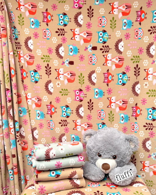Polar Fleece Printed Anti-Pill Soft Washable Fabric - Woodland Creatures Q1219