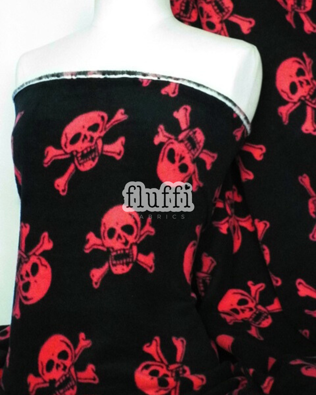 Polar Fleece Printed Anti-Pill Soft Washable Fabric - Black/Red Skulls Q1082 BKRD
